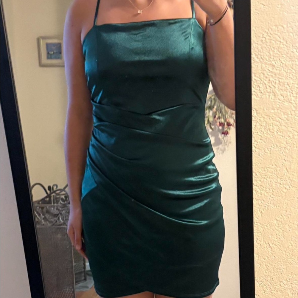 Elegant Green Satin Mini Dress